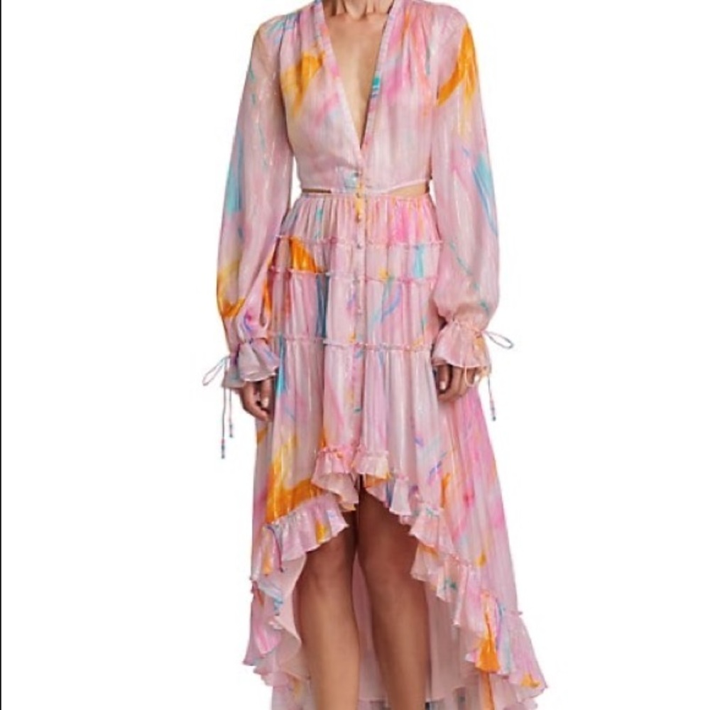 ROCOCO SAND DAVINA CUT OUT MARBLE V-NECK HIGH LOW DRESS - Picture 5 of 7